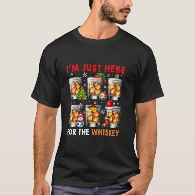 Here For Whiskey Christmas Group Santa Elf Whiskey T-Shirt (Front)