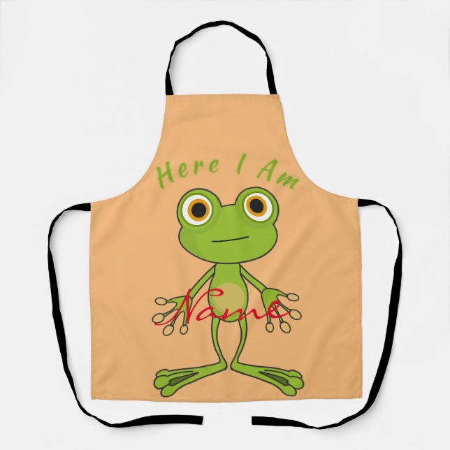 Here I am cute frog Thunder_Cove Apron (Front)