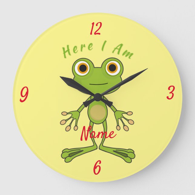 Here I am cute frog Thunder_Cove  Large Clock (Front)