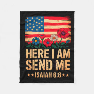 Here I Am Send Me American Flag Cross Isaiah 6_8 B Fleece Blanket