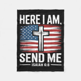 Here I Am Send Me Isaiah 6_8 Christian Usa Flag Bi Fleece Blanket