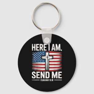 Here I Am Send Me Isaiah 6_8 Christian Usa Flag Bi Key Ring