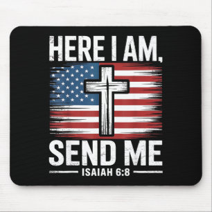 Here I Am Send Me Isaiah 6_8 Christian Usa Flag Bi Mouse Mat