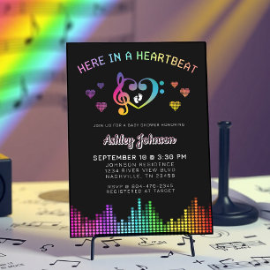 Here in a Heartbeat Rainbow Music Baby Shower Invitation