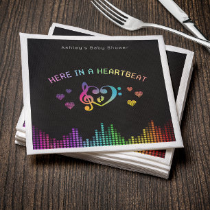 Here in a Heartbeat Rainbow Music Baby Shower Napkin