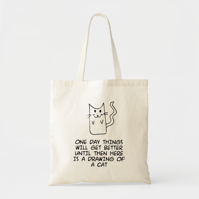 Here is the drawing of a cat tote bag (Front)