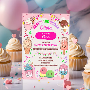 Here is the Scoop Ice Cream 1st Birthday Party Invitation