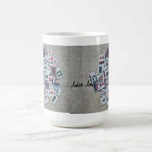 here joker- beige mah jongg mug- ribbon tiles coffee mug