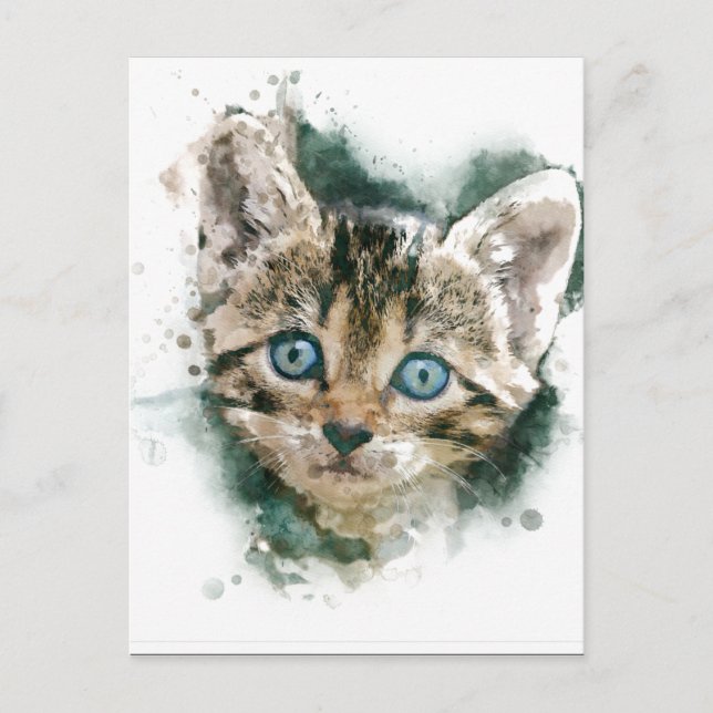 Here, kitty, kitty...beautiful watercolor painting postcard (Front)