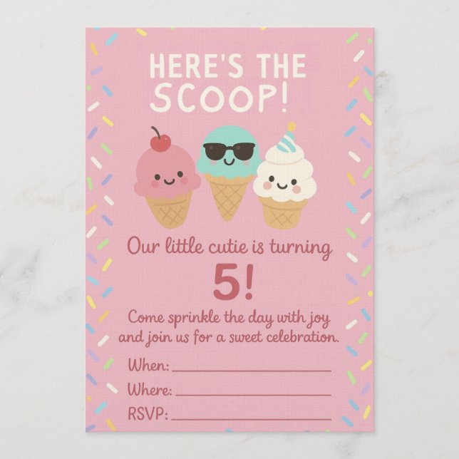 Here’s the Scoop Ice Cream Birthday Invite (Front)