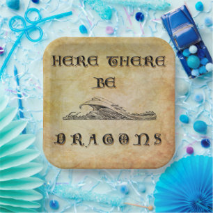 Here There Be Dragons Paper Plate