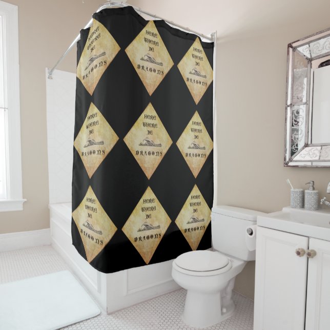 Here There Be Dragons Shower Curtain (In Situ)