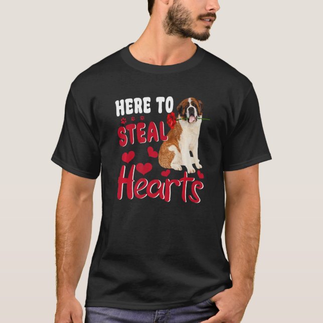 Here To Steal Hearts Funny St Bernard Dog Valentin T-Shirt (Front)