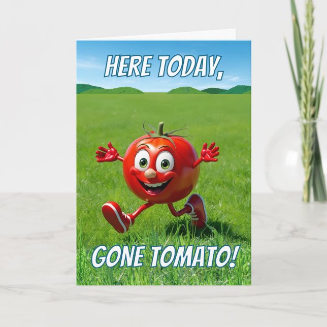 Here Today Gone Tomato Ketchup Pun Cartoon Card (Front)