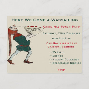 Here We Come a-Wassailing Vintage Christmas Party Postcard