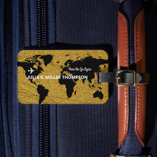 Here We Go Again... gold travel Luggage Tag (Front Insitu 4)