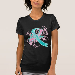 Hereditary Breast Cancer Believe Flourish Ribbon T-Shirt