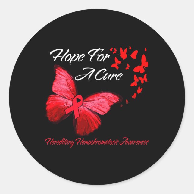 Hereditary Hemochromatosis Awareness Butterfly Red Classic Round Sticker (Front)