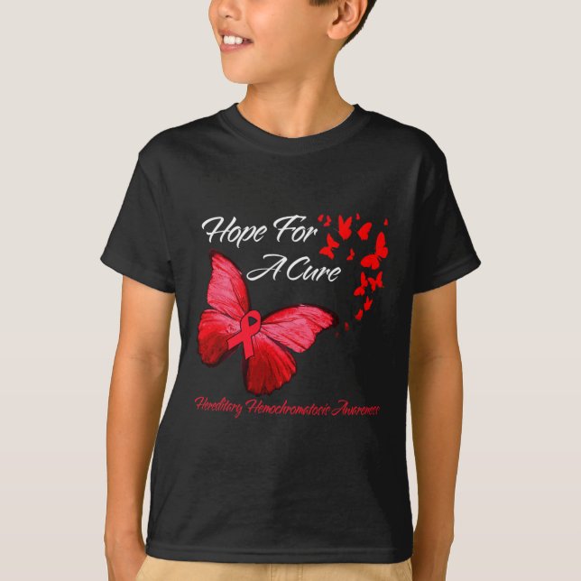 Hereditary Hemochromatosis Awareness Butterfly Red T-Shirt (Front)
