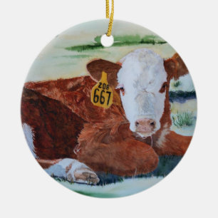 Hereford Calf Ceramic Tree Decoration