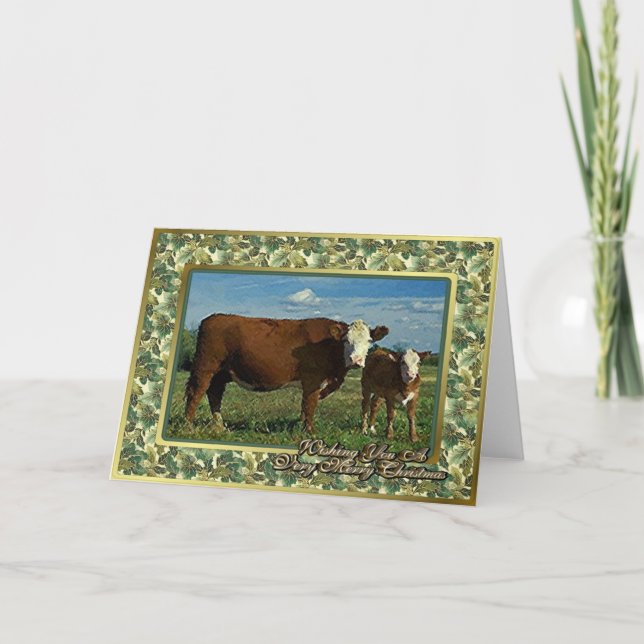 Hereford Cow And Calf Blank Christmas Card (Front)