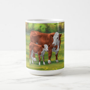 Hereford Cow & Cute Calf in Summer Pasture Coffee Mug