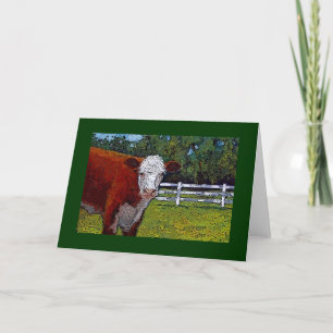 Hereford Cow in Pasture: Illustration: Farm Animal Card