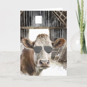 Hereford Cow With Sunglasses for Birthday Card