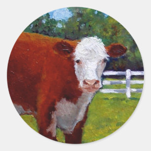 HEREFORD HEIFER COW ART CLASSIC ROUND STICKER