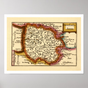 Herefordshire County England Old Antiquarian Map Poster