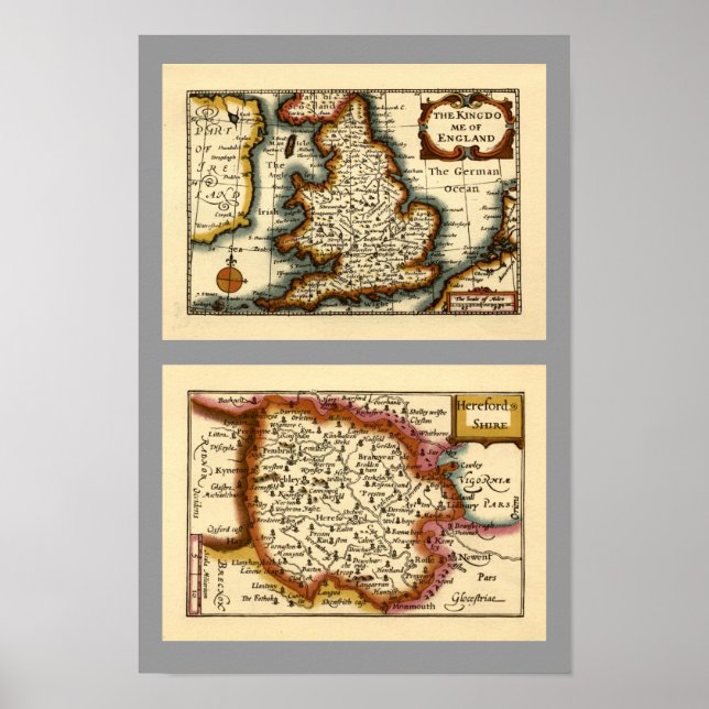 Herefordshire County Map, England Poster (Front)