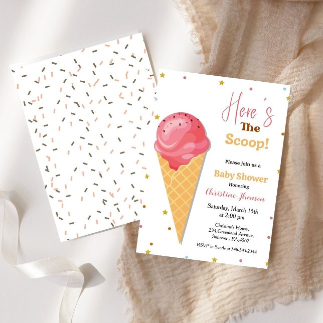 Here's come the scoop ice cream baby shower invitation (Creator Uploaded)