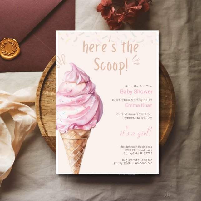 Here's he Scoop Ice Cream Baby Shower Girl Invitation (Creator Uploaded)