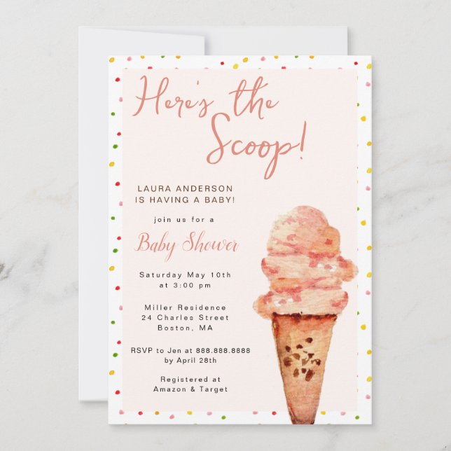 Here's the scoop Baby Girl Bridal shower Invitation (Front)