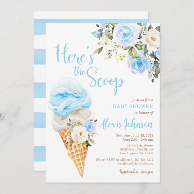 Here's the Scoop Baby Shower (Boy) Invitation (Front/Back)
