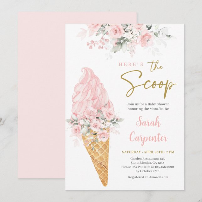 Here's The Scoop Baby Shower Girl Invitation (Front/Back)