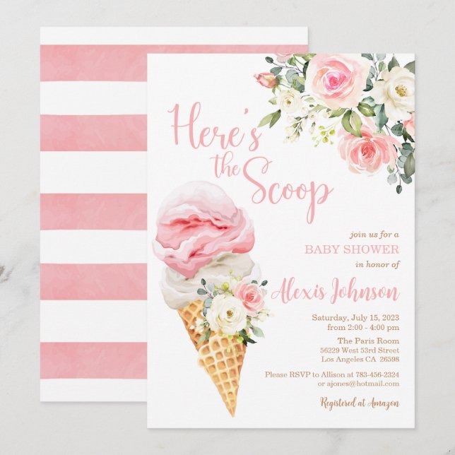 Here's the Scoop Baby Shower (Girl) Invitation (Front/Back)