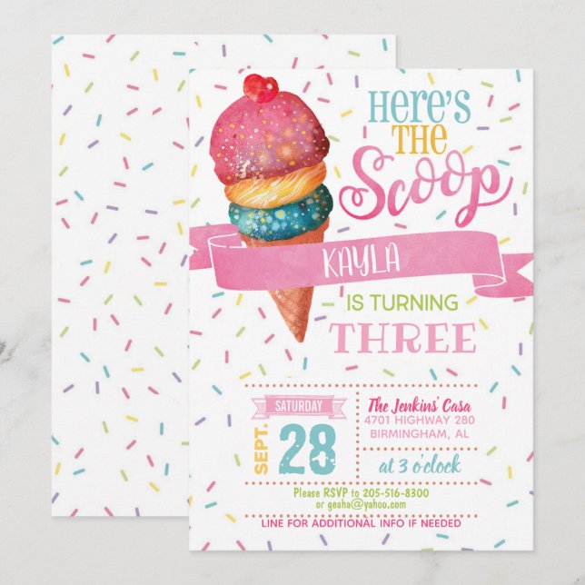 Here's the Scoop Birthday Invitation (Front/Back)
