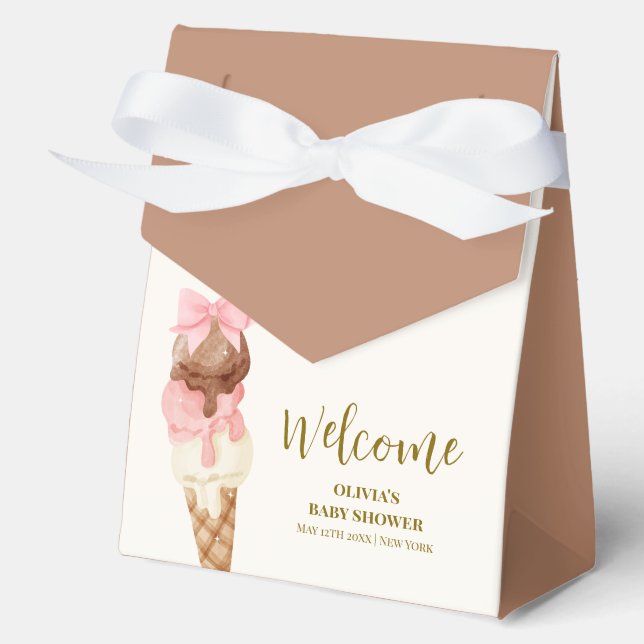 Here's The Scoop Bow Ice Cream Baby Shower Welcome Favour Box (Front)