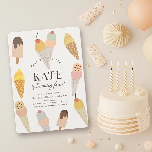 Here's the Scoop Colourful Ice Cream Kids Birthday Invitation (Creator Uploaded)