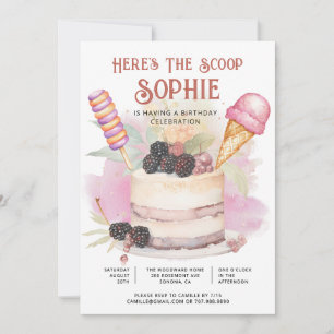 Here's The Scoop Colourful Kid's Ice Cream Birthda Invitation