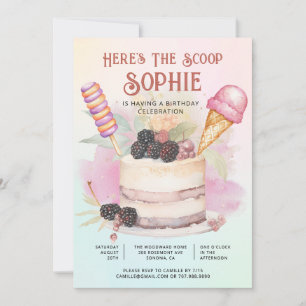 Here's The Scoop Colourful Kid's Ice Cream Birthda Invitation