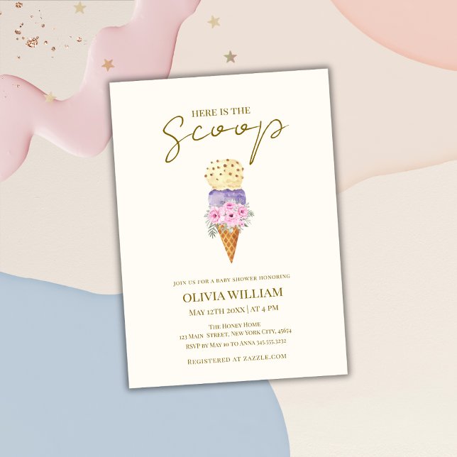 Here's The Scoop Floral Ice Cream Baby Shower Invitation (Here's The Scoop Floral Ice Cream Baby Shower Invitation)