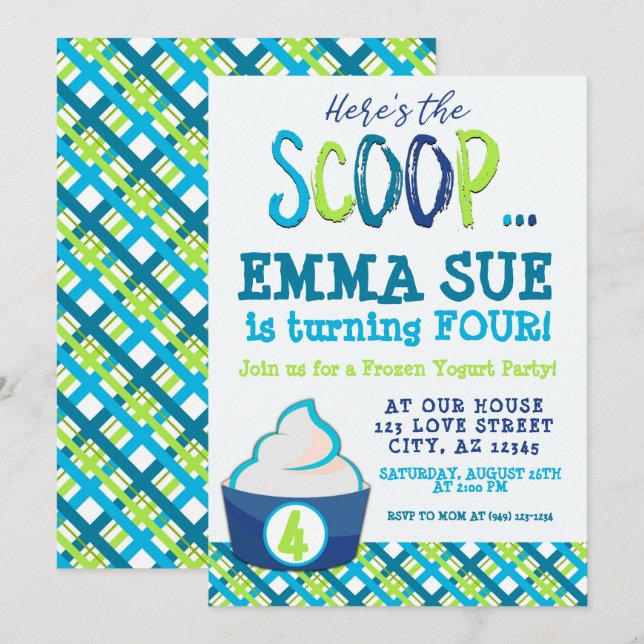 Here's the Scoop Frozen Yogurt Party Birthday Invitation (Front/Back)