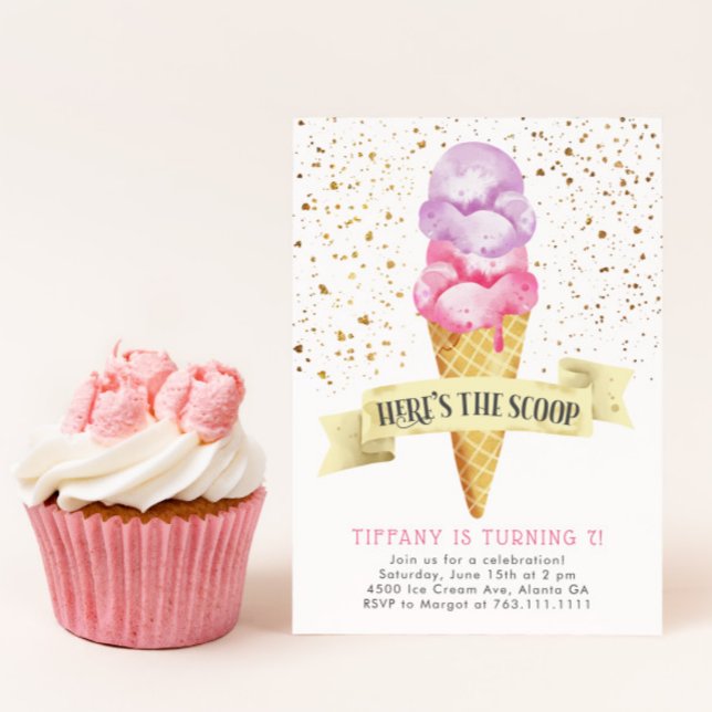 Here's the Scoop Girl Ice Cream Birthday Party Invitation (Creator Uploaded)