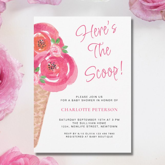 Here's The Scoop Girls Baby Shower Invitation (Creator Uploaded)