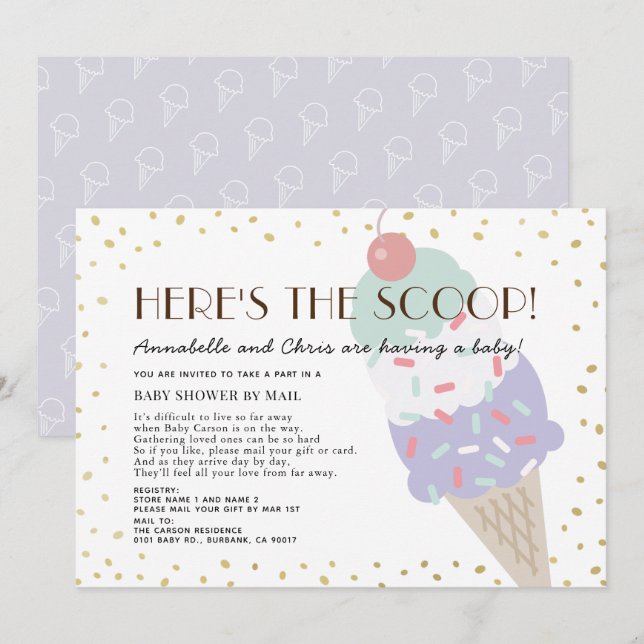 Here's the Scoop Ice Cream Baby Shower by Mail Invitation (Front/Back)