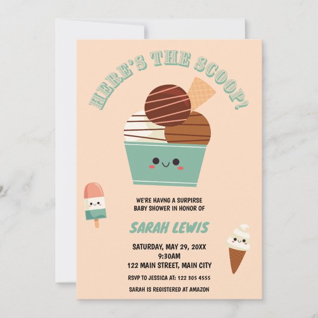 Here's The Scoop Ice Cream Baby Shower Invitation (Front)
