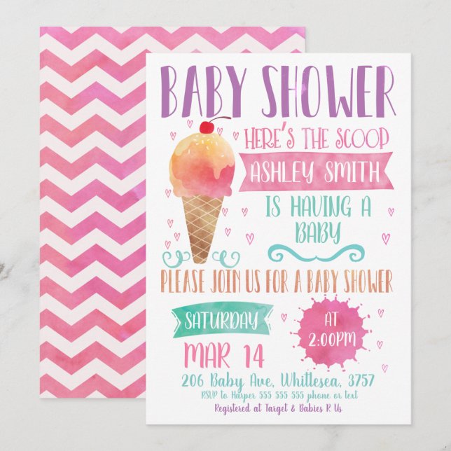 Heres The Scoop Ice-Cream Baby Shower Invitation (Front/Back)