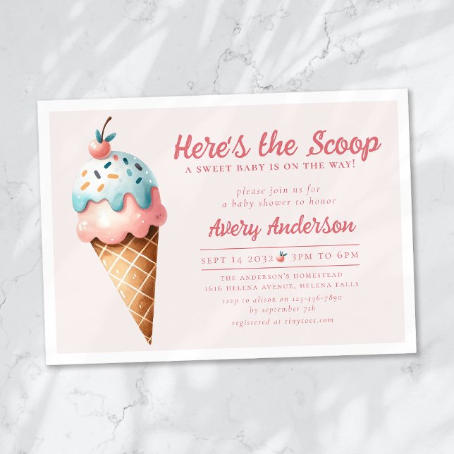 Here's the Scoop Ice Cream Baby Shower Invitation (Creator Uploaded)